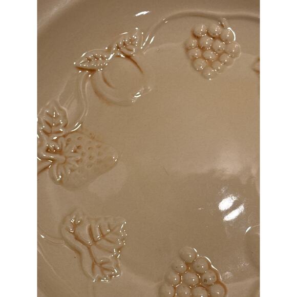 Vintage 9" Wide Pedestal Fruit Bowl Ceramic Fruit Pattern Beige - Picture 3 of 6